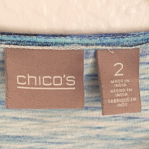 Chico’s Top Womens Large Blue White Watercolor Asymmetrical Abstract Stripe - Picture 2 of 8